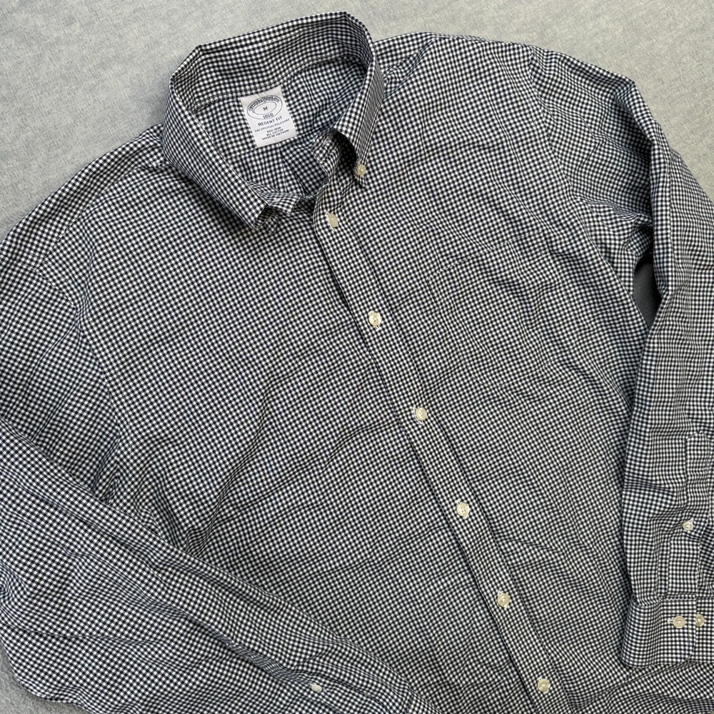 Brooks Brothers Shirt Mens Medium‎ Navy Gingham Check Regent Fit Button Down